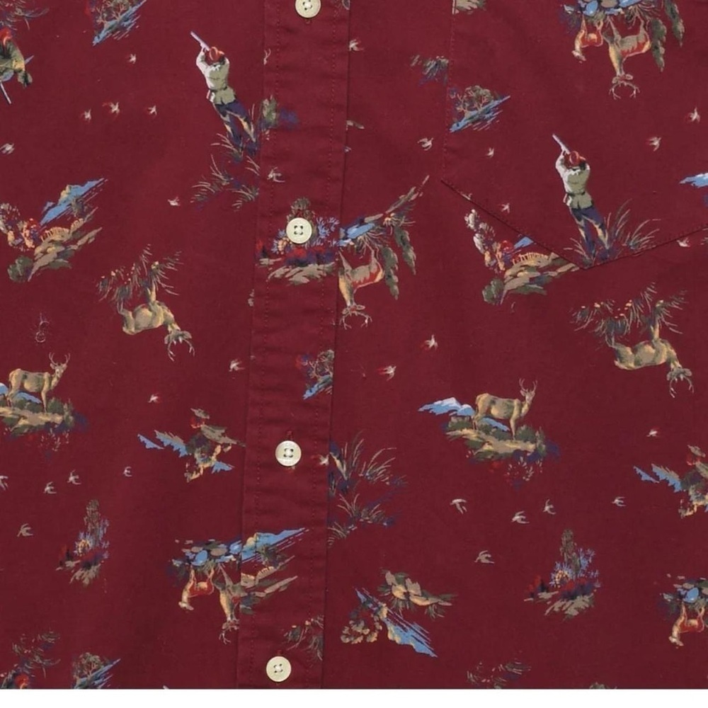 🦌Vintage 1990s Chaps Men’s Burgundy Deer Hunter Pattern | Sz Large |Button Down - Picture 2 of 8